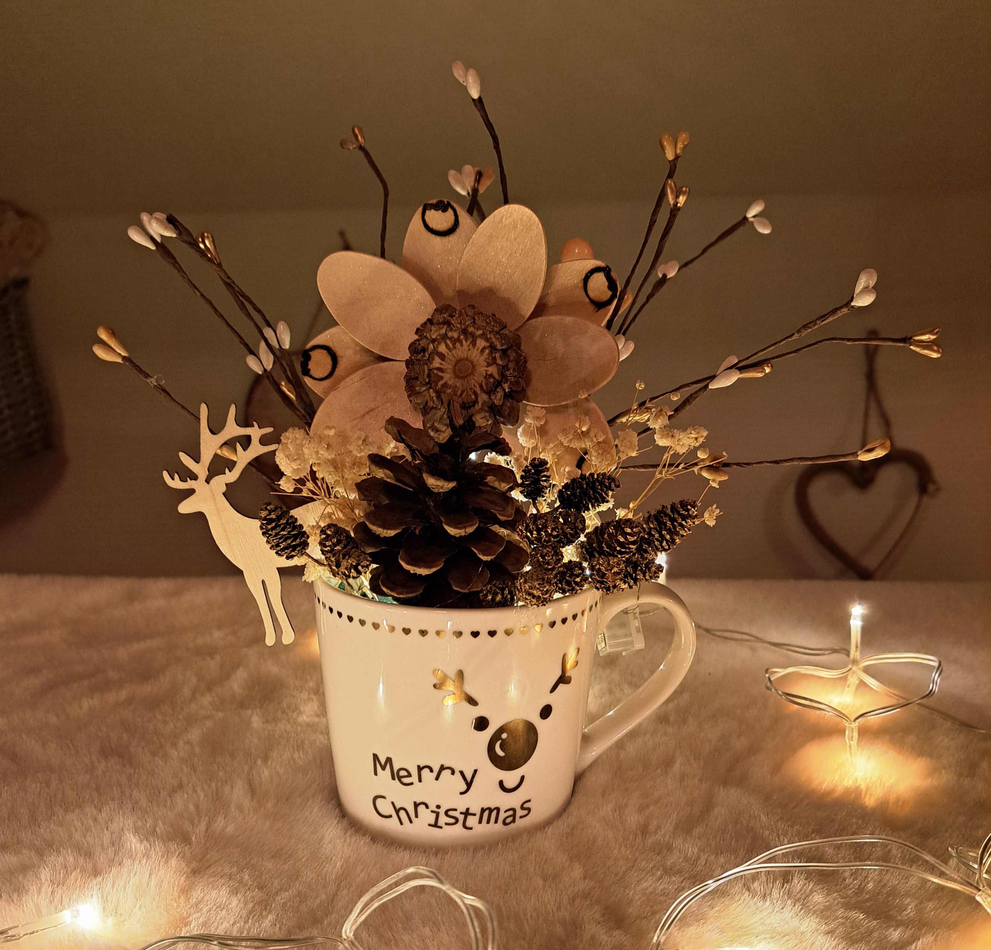 Mug Noel fleur de Bois blanc & Or