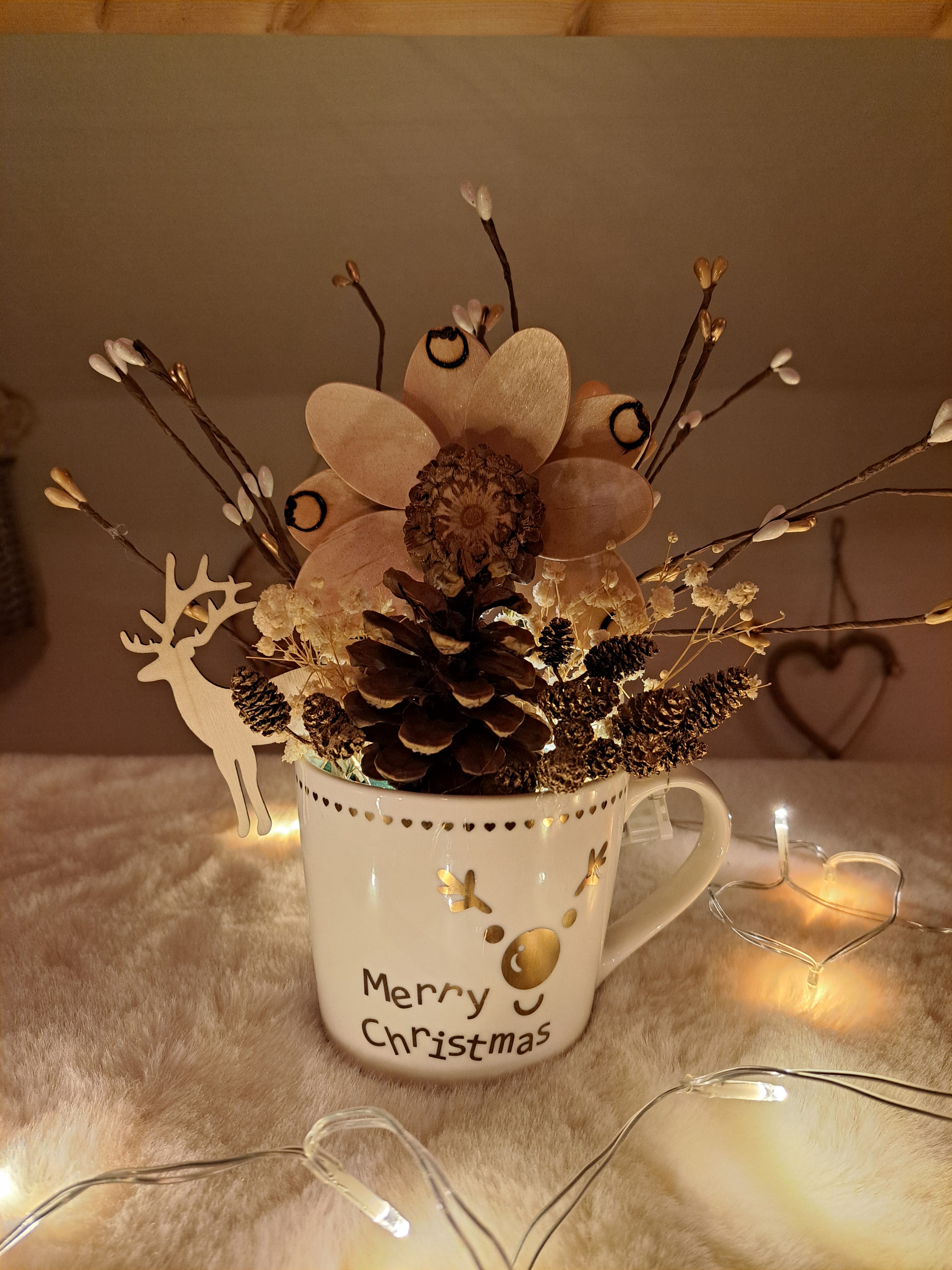 Mug Noel fleur de Bois blanc & Or